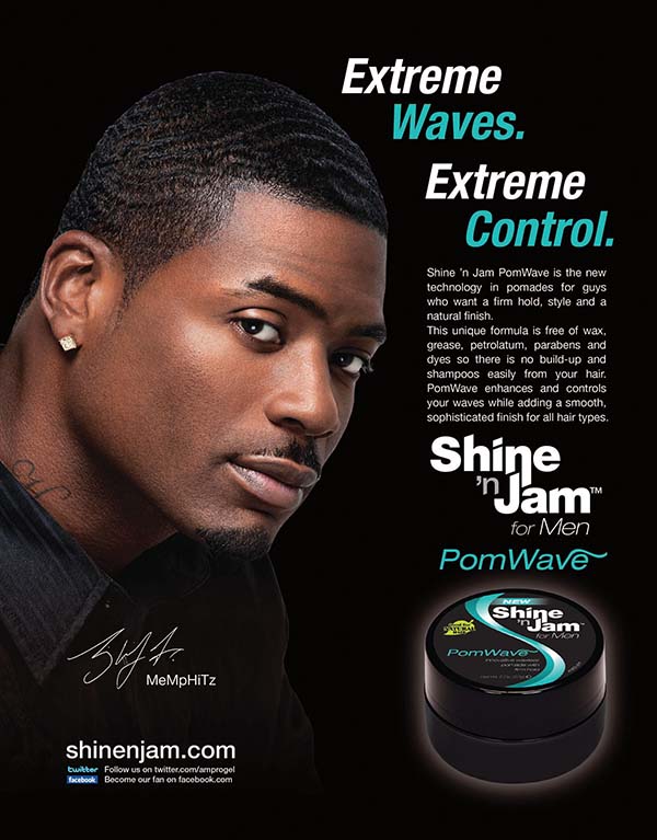 Ad for Shine 'n Jam PomWave that provides information about the product.